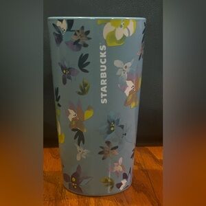 Starbucks Light Blue Travel Tumbler with Floral Accents